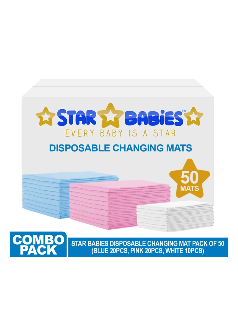 ستار بيبيز Star Babies Disposable Changing Mat Pack of 50 (Blue 20pcs, Pink 20pcs, White 10pcs)